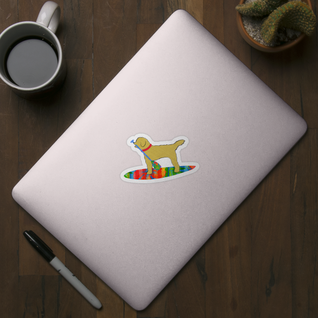 Colorful Stand Up Paddle Board Goldendoodle Dog by emrdesigns